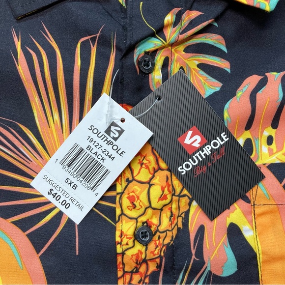 Southpole Hawaiian Shirt Mens 5XB Black Pineapple Banana Papaya Floral NWT - Picture 4 of 8